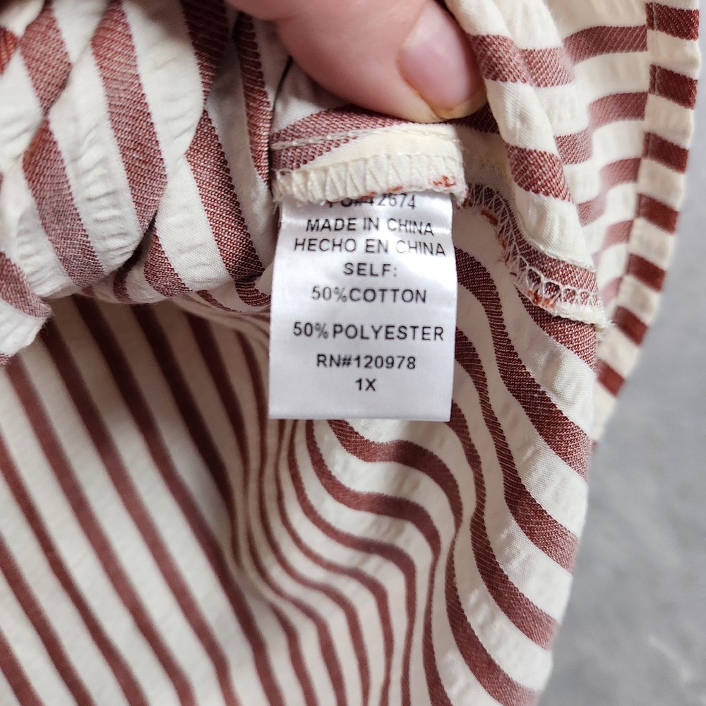 Entro Presley Striped Puff Sleeve Top Short Sleeve Women 1X Preppy Old Money - Picture 5 of 7